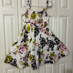 Maggy London White Pink Green Floral Sleeveless A-Line Knee Length Dress Size 10